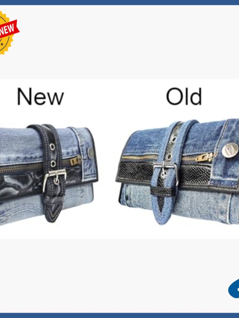 Denim Bifold Wallet with Snakeskin Accents Zipper Clutch Purse - Picture 3 of 7